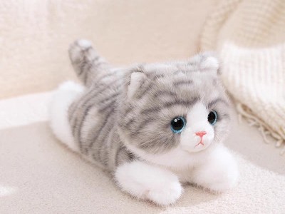 屋伴AI灰色仿真猫咪玩偶娃娃毛绒玩具玩偶趴睡抱枕图9